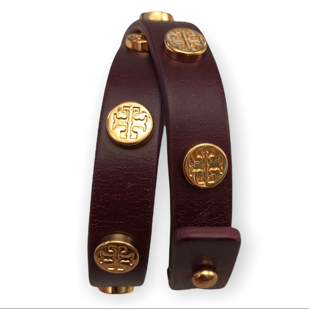 Tory Burch Burgundy Gold Logo Bracelet